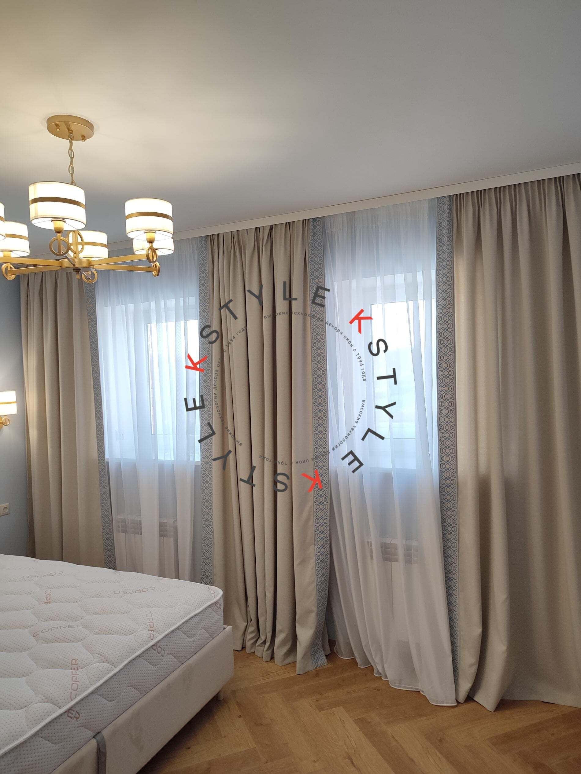 Шторы Linen кремовый с вышитым бордюром тюль Элит молочный Шторы Linen кремовый с вышитым бордюром тюль Элит молочный